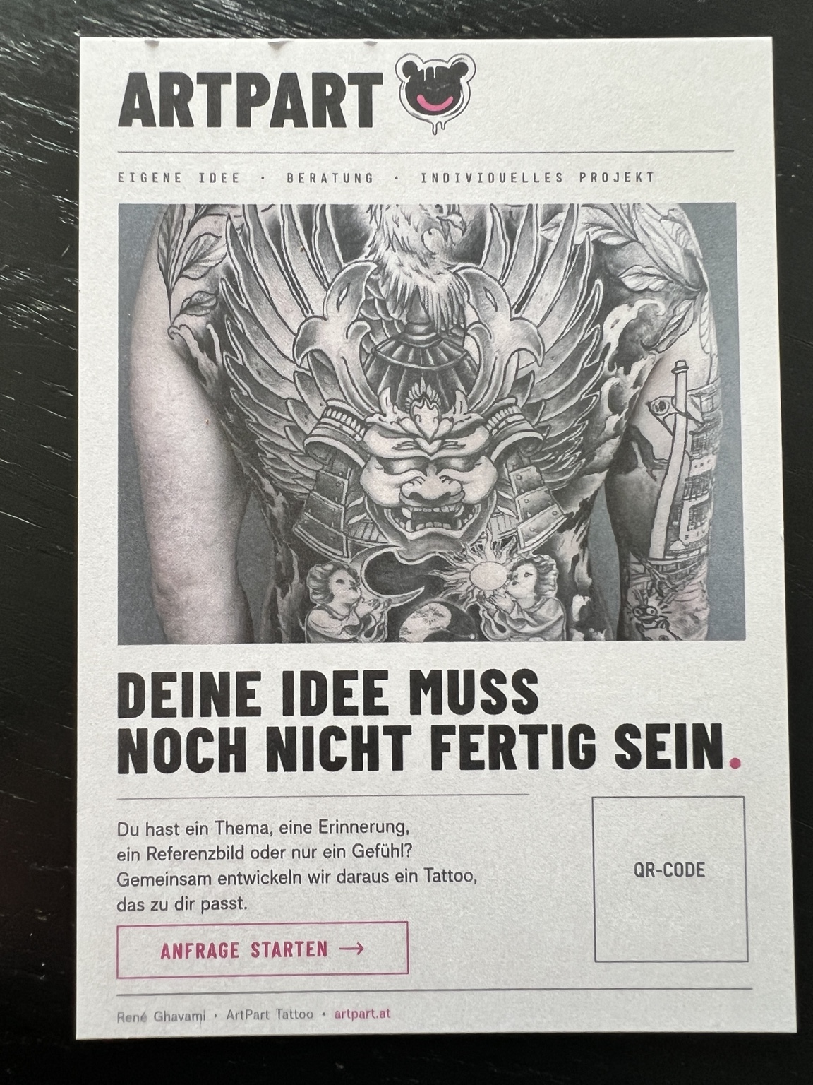 ArtPart A6-Karte für individuell entwickelte Tattoos