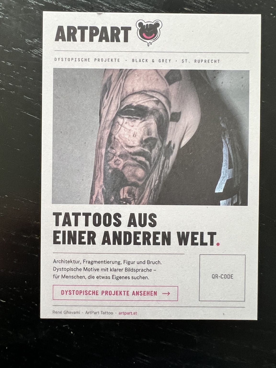 ArtPart A6-Karte für dystopische Tattoo-Projekte