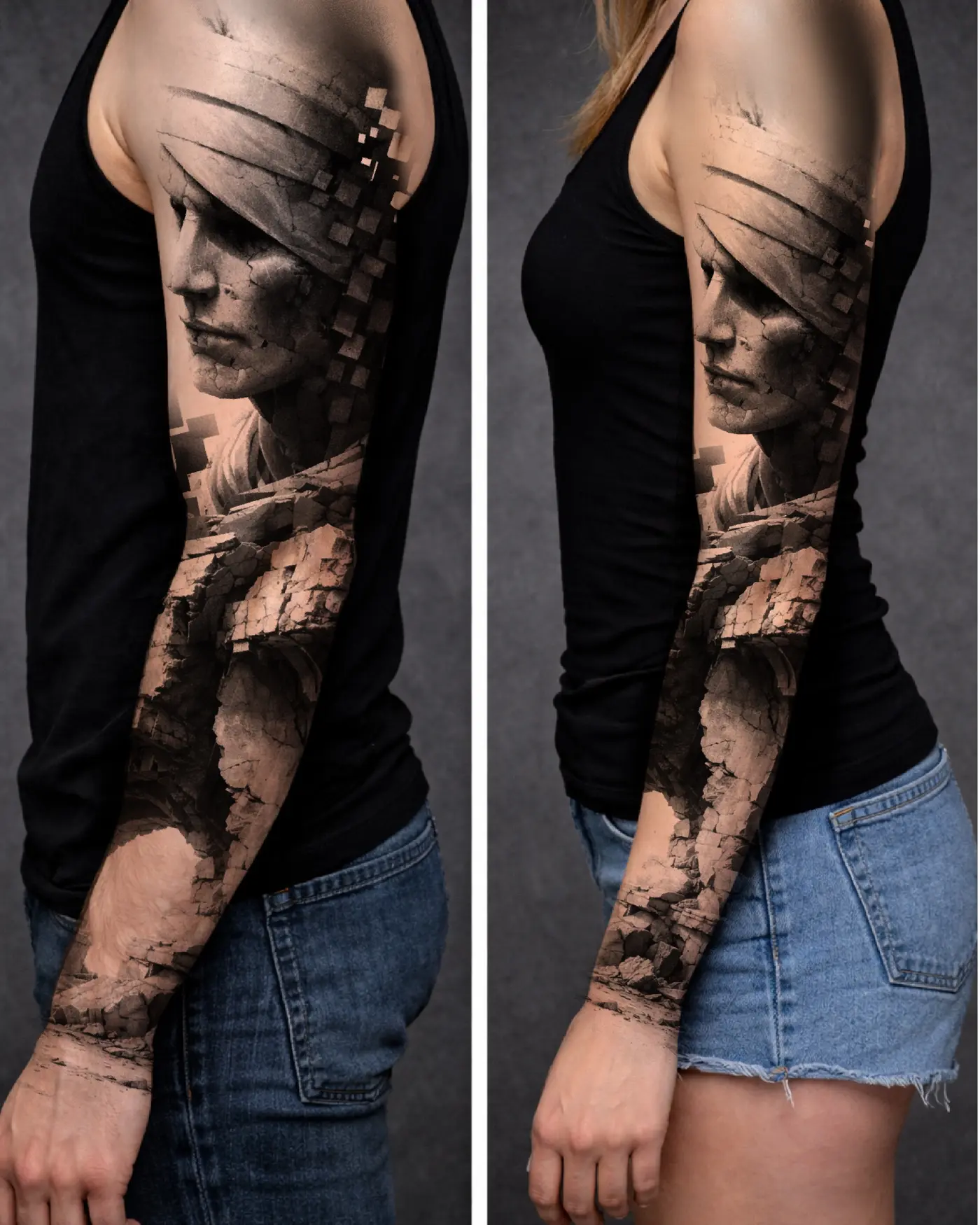 Dystopisches Tattoo als großflächiges Armprojekt